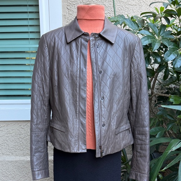 Vintage Worth Quilted Leather Cropped Jacket with Pockets - Grayish Brown - Picture 1 of 12
